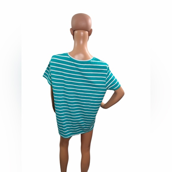 Chicos Women’s Size XL (3) Short Sleeve Round Neck Blue White Striped Tee - Picture 4 of 6